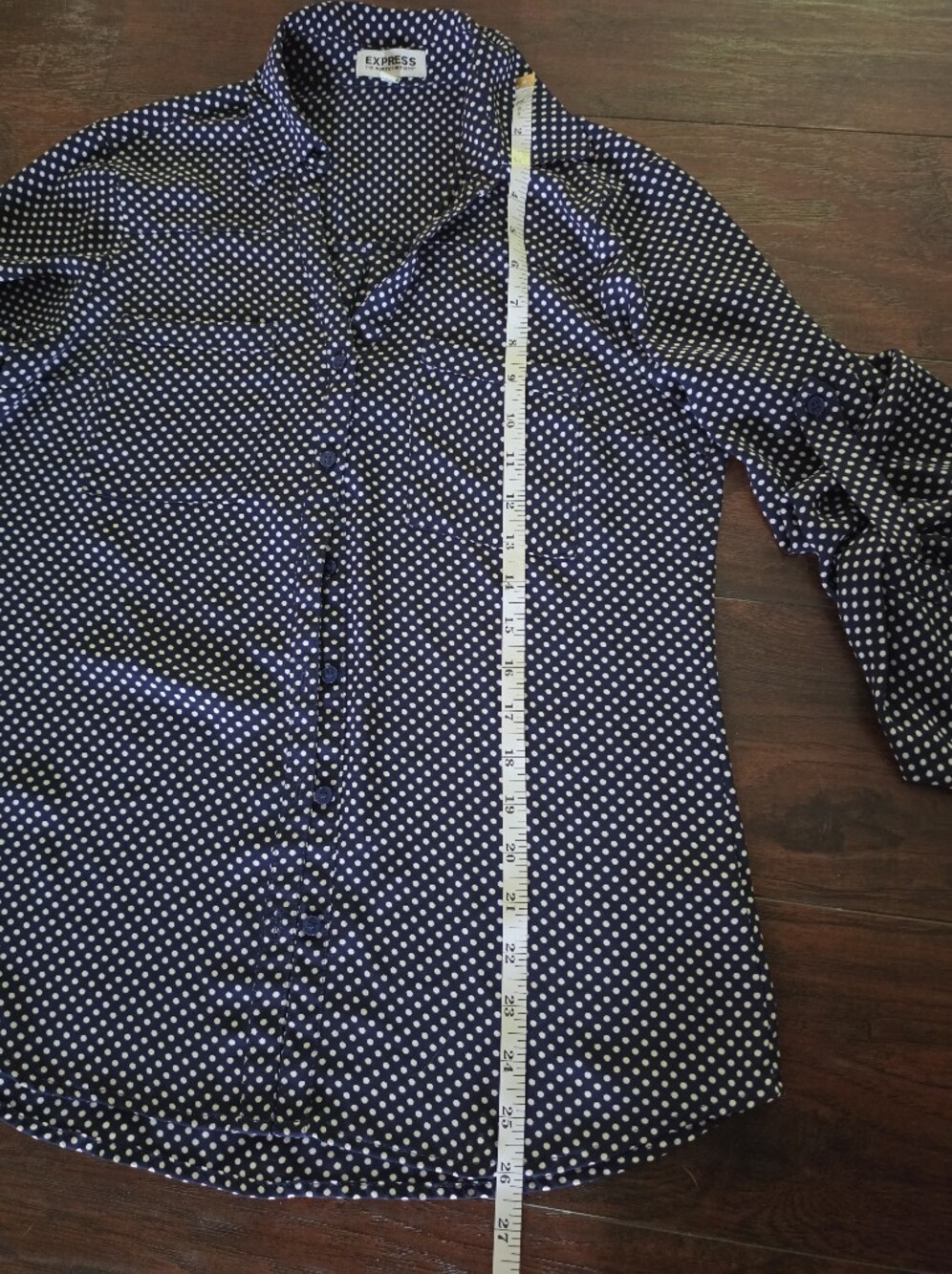 Express Navy Polka Dot Button-Up Blouse - Picture 4 of 6